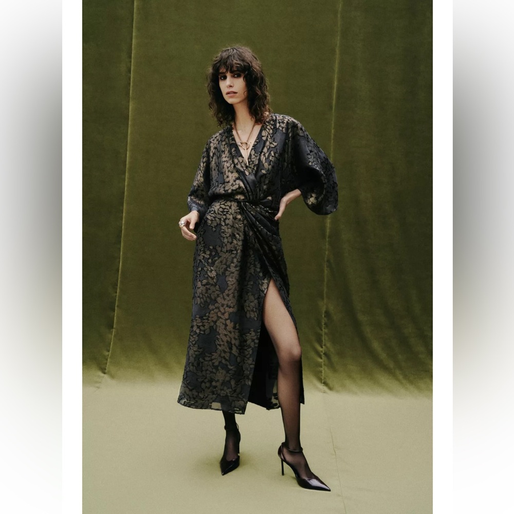 FOIL DRAPED MIDI DRESS ZARA